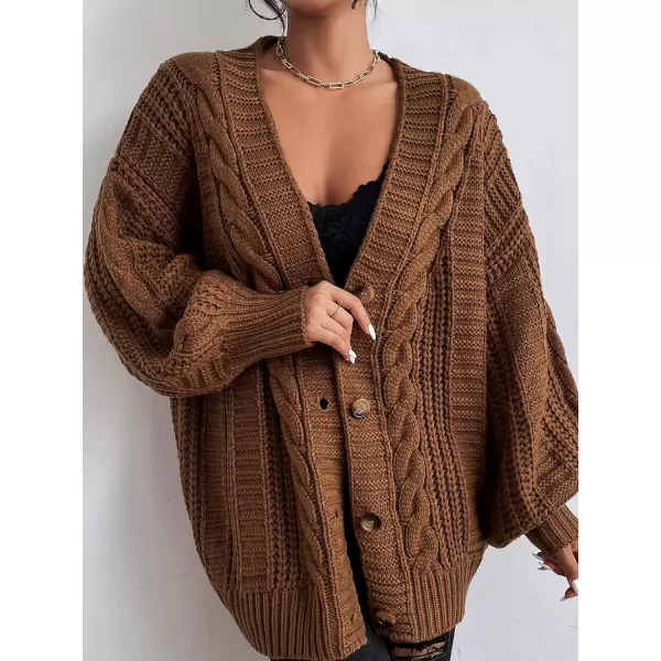 imageCUPSHE Womens Button Down Open Front Cardigan Long Sleeve Lightweight Knit Sweater Casual OuterwearBrown