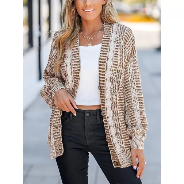 imageCUPSHE Womens Button Down Open Front Cardigan Long Sleeve Lightweight Knit Sweater Casual OuterwearKhaki Stripe