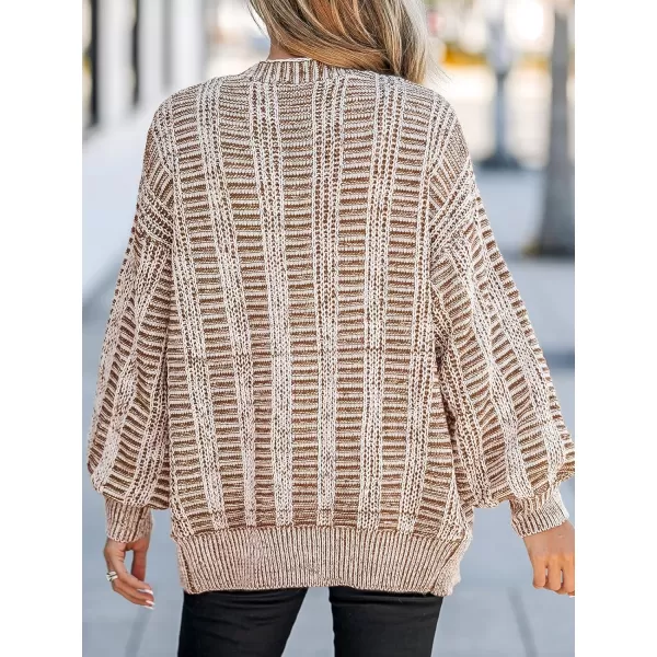 imageCUPSHE Womens Button Down Open Front Cardigan Long Sleeve Lightweight Knit Sweater Casual OuterwearKhaki Stripe