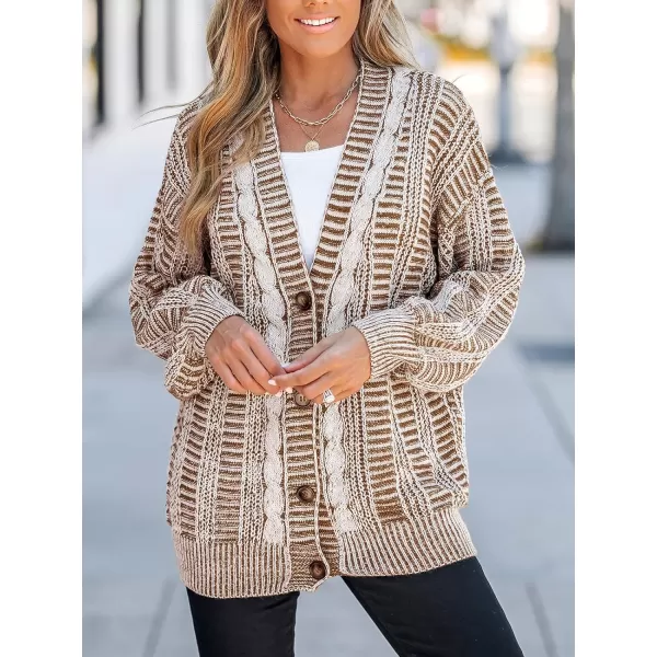 imageCUPSHE Womens Button Down Open Front Cardigan Long Sleeve Lightweight Knit Sweater Casual OuterwearKhaki Stripe
