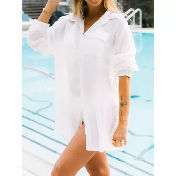 imageCUPSHE Womens Button Down Shirt Beach Cover Up Long Sleeve Pull Over Beach DressWhite