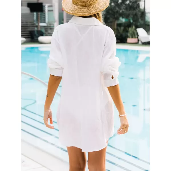 imageCUPSHE Womens Button Down Shirt Beach Cover Up Long Sleeve Pull Over Beach DressWhite