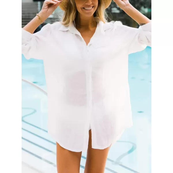 imageCUPSHE Womens Button Down Shirt Beach Cover Up Long Sleeve Pull Over Beach DressWhite