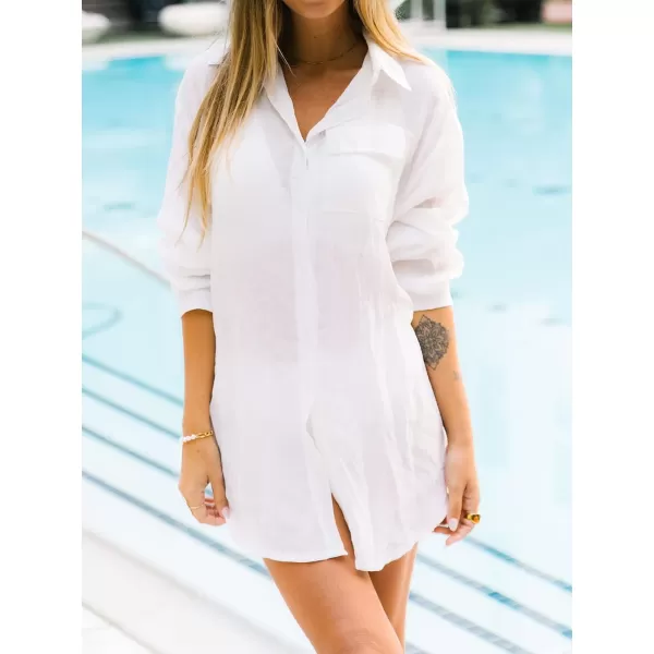 imageCUPSHE Womens Button Down Shirt Beach Cover Up Long Sleeve Pull Over Beach DressWhite