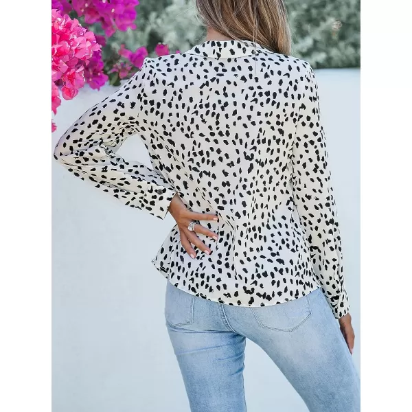 imageCUPSHE Womens Button Down V Neck Shirts Long Sleeve Work Blouse Animal Print TopsWhite Animal Print