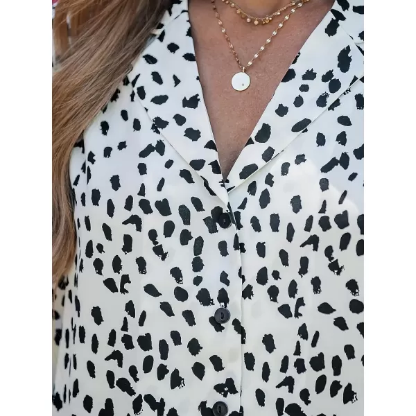 imageCUPSHE Womens Button Down V Neck Shirts Long Sleeve Work Blouse Animal Print TopsWhite Animal Print