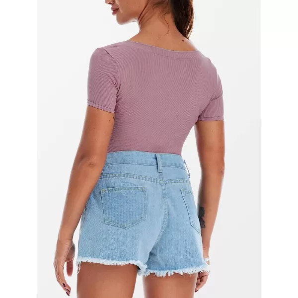 imageCUPSHE Womens Button Front Mid Cut Cheeky Coverage BodysuitDusty Pink