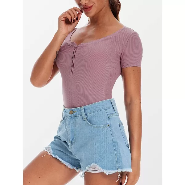 imageCUPSHE Womens Button Front Mid Cut Cheeky Coverage BodysuitDusty Pink