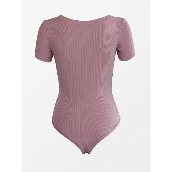 imageCUPSHE Womens Button Front Mid Cut Cheeky Coverage BodysuitDusty Pink