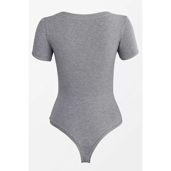 imageCUPSHE Womens Button Front Mid Cut Cheeky Coverage BodysuitGrey