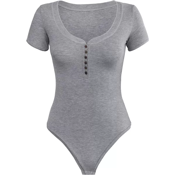 imageCUPSHE Womens Button Front Mid Cut Cheeky Coverage BodysuitGrey