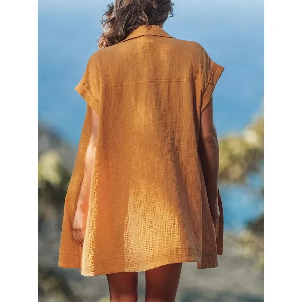 imageCUPSHE Womens Button Front Short Sleeve Mini Shirt Dress A Line Short Dress with PocketsYellow