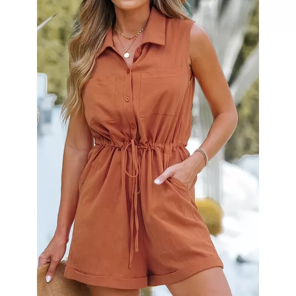 imageCUPSHE Womens Buttoned Drawstring Romper Sleeveless Jumpsuit Wide Leg Outfit Casual SummerBrown