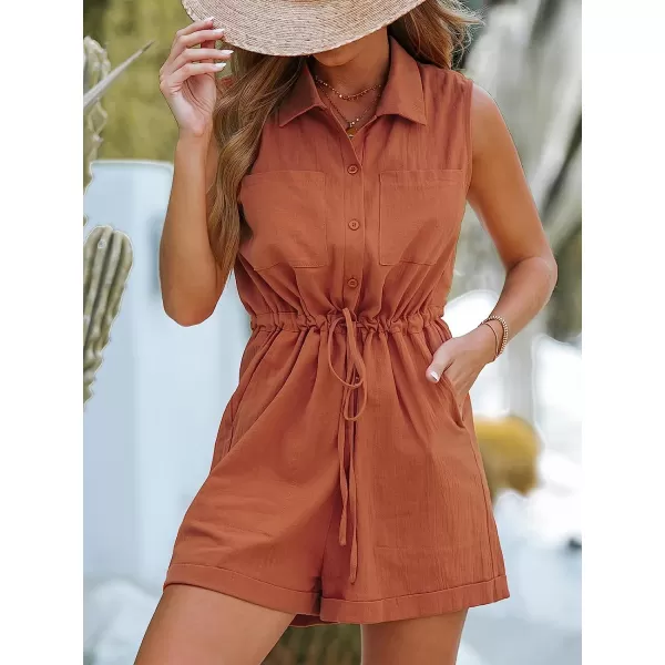 imageCUPSHE Womens Buttoned Drawstring Romper Sleeveless Jumpsuit Wide Leg Outfit Casual SummerBrown