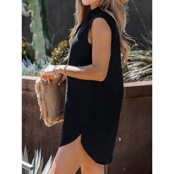 imageCUPSHE Womens Buttoned Sleeveless Shirt Dress Summer Dress Sleeveless Mini DressBlack