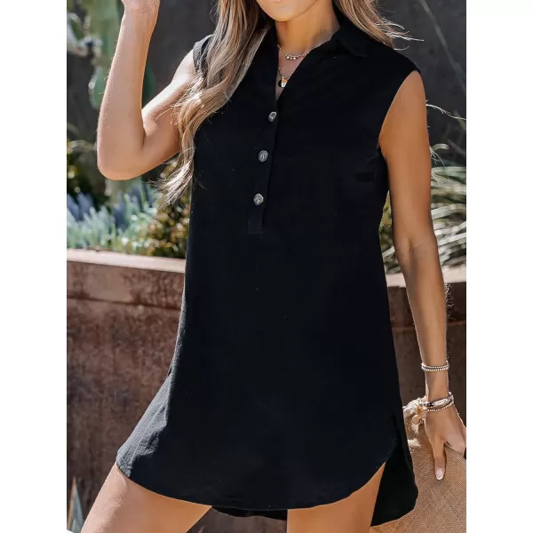 imageCUPSHE Womens Buttoned Sleeveless Shirt Dress Summer Dress Sleeveless Mini DressBlack
