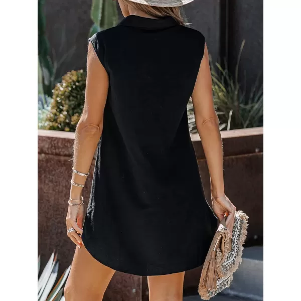 imageCUPSHE Womens Buttoned Sleeveless Shirt Dress Summer Dress Sleeveless Mini DressBlack