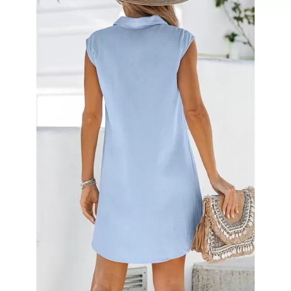 imageCUPSHE Womens Buttoned Sleeveless Shirt Dress Summer Dress Sleeveless Mini DressBlue