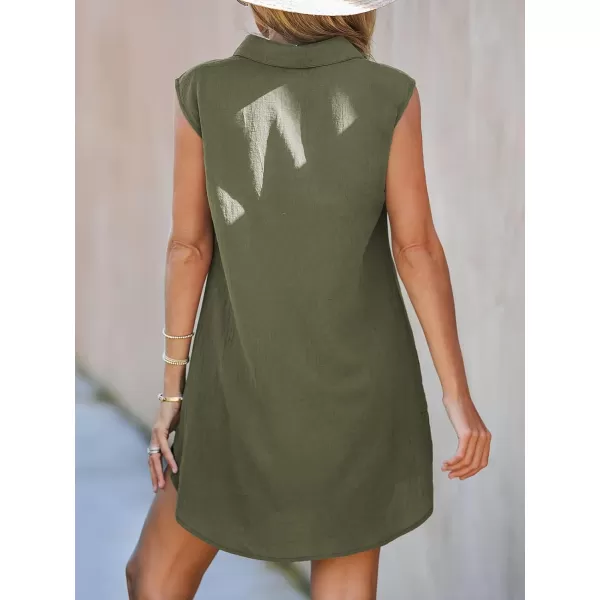 imageCUPSHE Womens Buttoned Sleeveless Shirt Dress Summer Dress Sleeveless Mini DressGreen