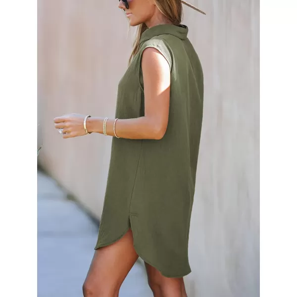 imageCUPSHE Womens Buttoned Sleeveless Shirt Dress Summer Dress Sleeveless Mini DressGreen