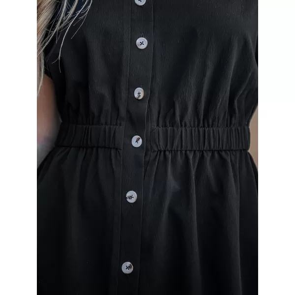 imageCUPSHE Womens Buttoned VNeck Midi Dress Short Sleeves Dresses Casual SummerBlack