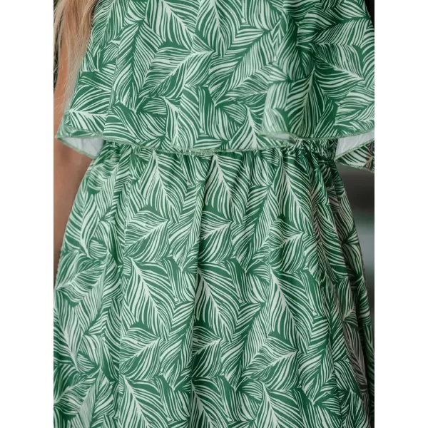 imageCUPSHE Womens Cami Dress Tropical Leaf Print Flounce Maxi DressGreen