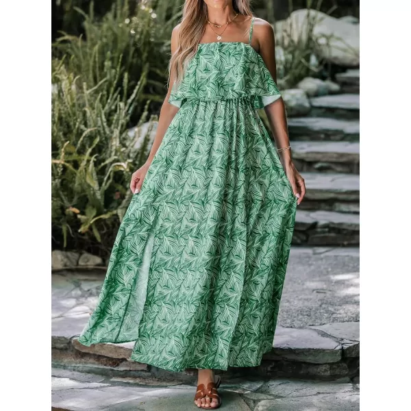 imageCUPSHE Womens Cami Dress Tropical Leaf Print Flounce Maxi DressGreen