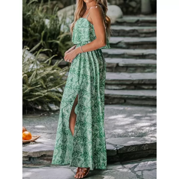 imageCUPSHE Womens Cami Dress Tropical Leaf Print Flounce Maxi DressGreen