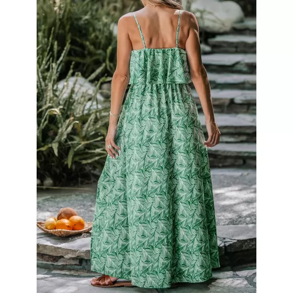 imageCUPSHE Womens Cami Dress Tropical Leaf Print Flounce Maxi DressGreen