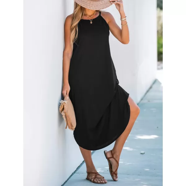 imageCUPSHE Womens Cami Maxi Dress Sleeveless V Neck Solid Dresses Casual SummerBlack