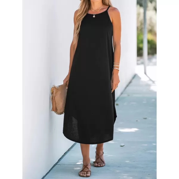 imageCUPSHE Womens Cami Maxi Dress Sleeveless V Neck Solid Dresses Casual SummerBlack