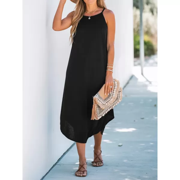 imageCUPSHE Womens Cami Maxi Dress Sleeveless V Neck Solid Dresses Casual SummerBlack