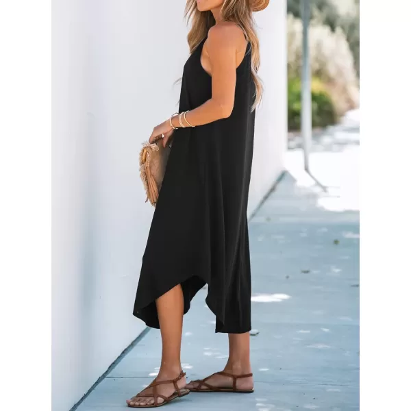 imageCUPSHE Womens Cami Maxi Dress Sleeveless V Neck Solid Dresses Casual SummerBlack