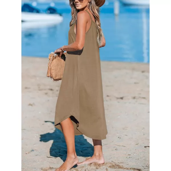 imageCUPSHE Womens Cami Maxi Dress Sleeveless V Neck Solid Dresses Casual SummerBrown