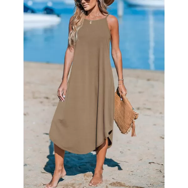 imageCUPSHE Womens Cami Maxi Dress Sleeveless V Neck Solid Dresses Casual SummerBrown