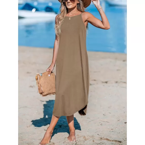 imageCUPSHE Womens Cami Maxi Dress Sleeveless V Neck Solid Dresses Casual SummerBrown