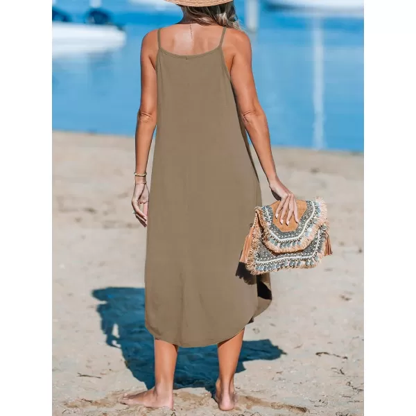 imageCUPSHE Womens Cami Maxi Dress Sleeveless V Neck Solid Dresses Casual SummerBrown