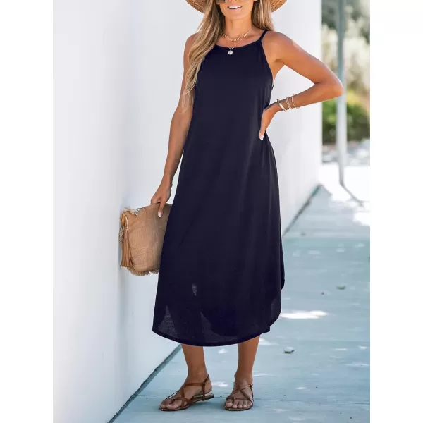 imageCUPSHE Womens Cami Maxi Dress Sleeveless V Neck Solid Dresses Casual SummerDark Blue