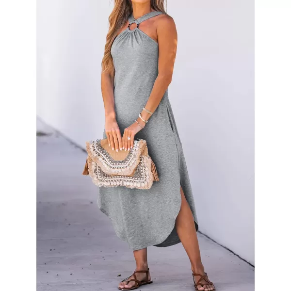 imageCUPSHE Womens Cami Maxi Dress Sleeveless V Neck Solid Dresses Casual SummerGrey