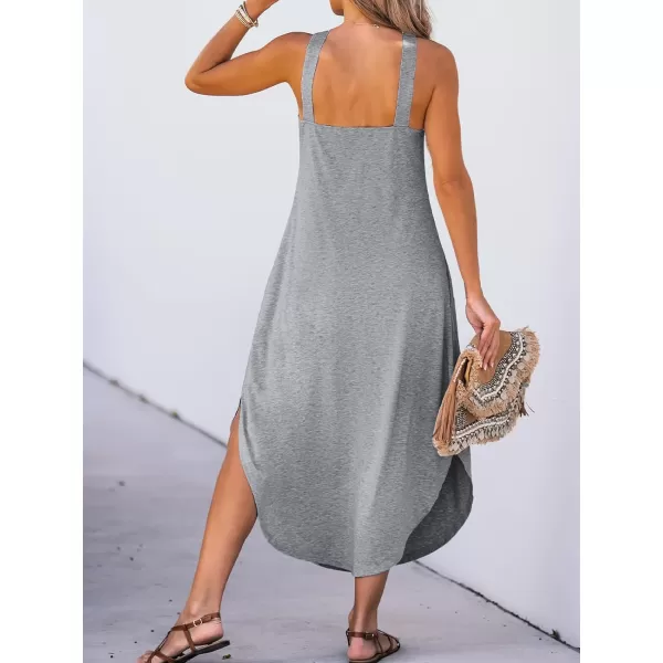 imageCUPSHE Womens Cami Maxi Dress Sleeveless V Neck Solid Dresses Casual SummerGrey