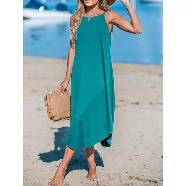 imageCUPSHE Womens Cami Maxi Dress Sleeveless V Neck Solid Dresses Casual SummerLake Blue Upgraded