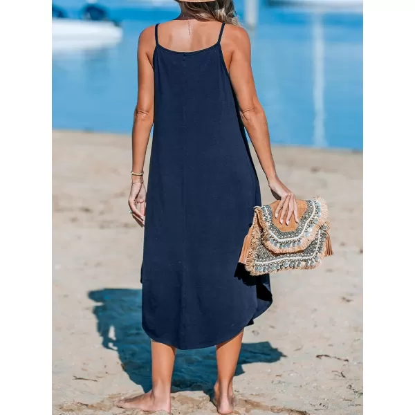 imageCUPSHE Womens Cami Maxi Dress Sleeveless V Neck Solid Dresses Casual SummerNavy Blue