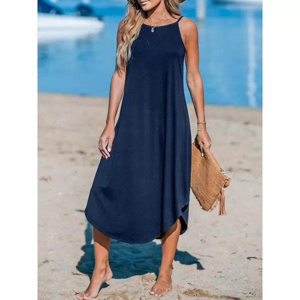 imageCUPSHE Womens Cami Maxi Dress Sleeveless V Neck Solid Dresses Casual SummerNavy Blue
