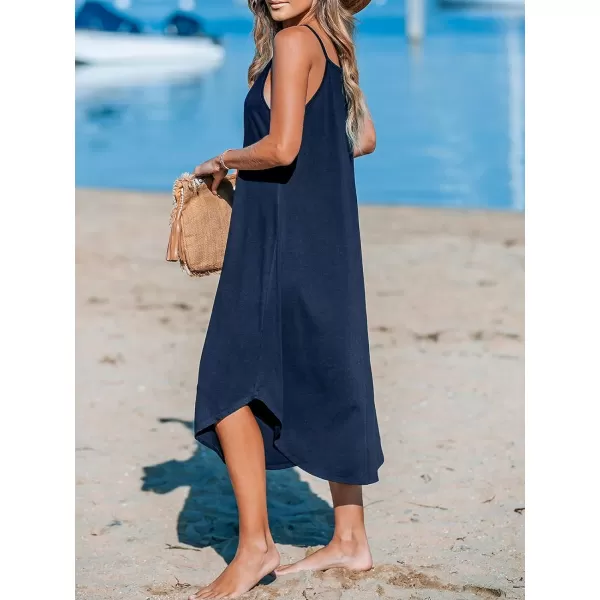 imageCUPSHE Womens Cami Maxi Dress Sleeveless V Neck Solid Dresses Casual SummerNavy Blue