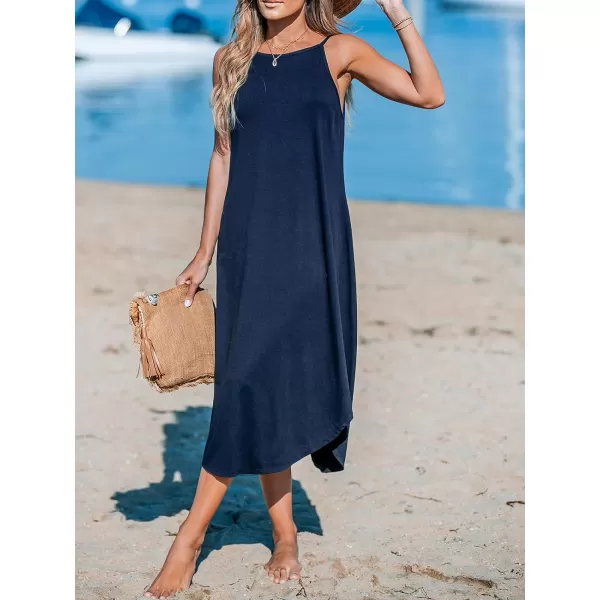 imageCUPSHE Womens Cami Maxi Dress Sleeveless V Neck Solid Dresses Casual SummerNavy Blue