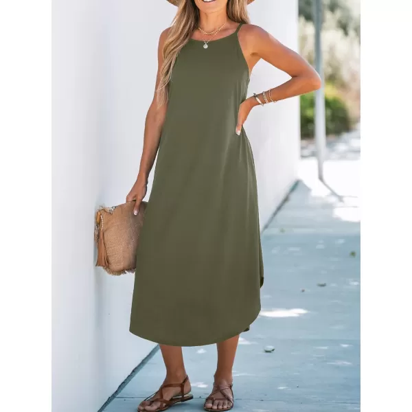 imageCUPSHE Womens Cami Maxi Dress Sleeveless V Neck Solid Dresses Casual SummerOlive