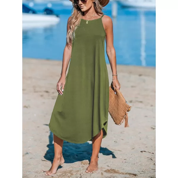 imageCUPSHE Womens Cami Maxi Dress Sleeveless V Neck Solid Dresses Casual SummerOlive Upgraded