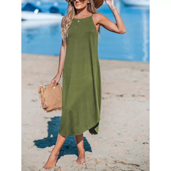 imageCUPSHE Womens Cami Maxi Dress Sleeveless V Neck Solid Dresses Casual SummerOlive Upgraded