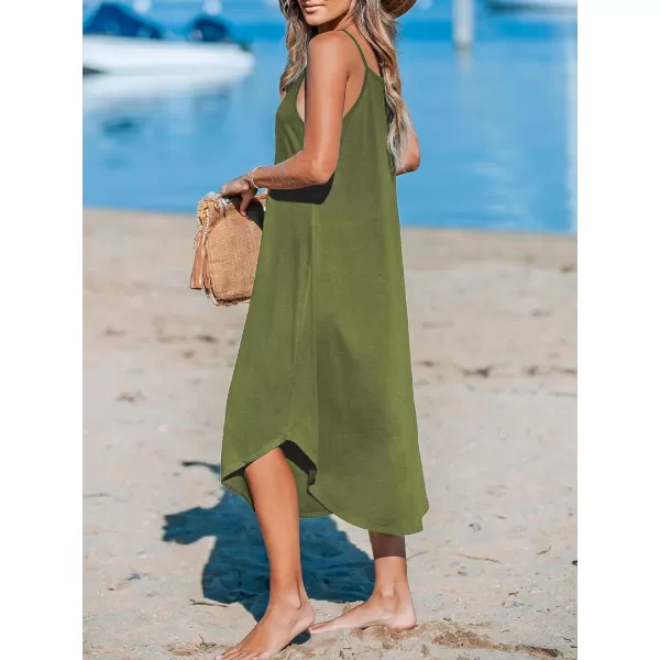 imageCUPSHE Womens Cami Maxi Dress Sleeveless V Neck Solid Dresses Casual SummerOlive Upgraded