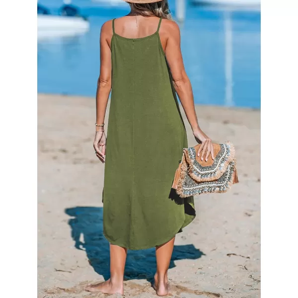 imageCUPSHE Womens Cami Maxi Dress Sleeveless V Neck Solid Dresses Casual SummerOlive Upgraded